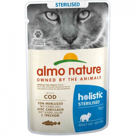 Hrana Pisici - Almo Nature Holistic Sterilized Cod, hrană umedă pentru pisici sterilizate, 70g