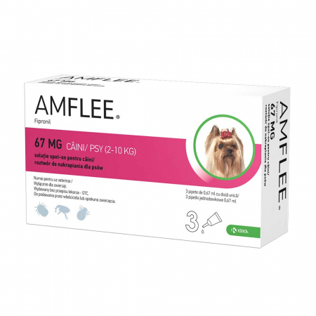 Antiparazitare - AMFLEE Dog S - Pipetă Antiparazitară Câini 2-10 kg, 67 mg, 3 pipete