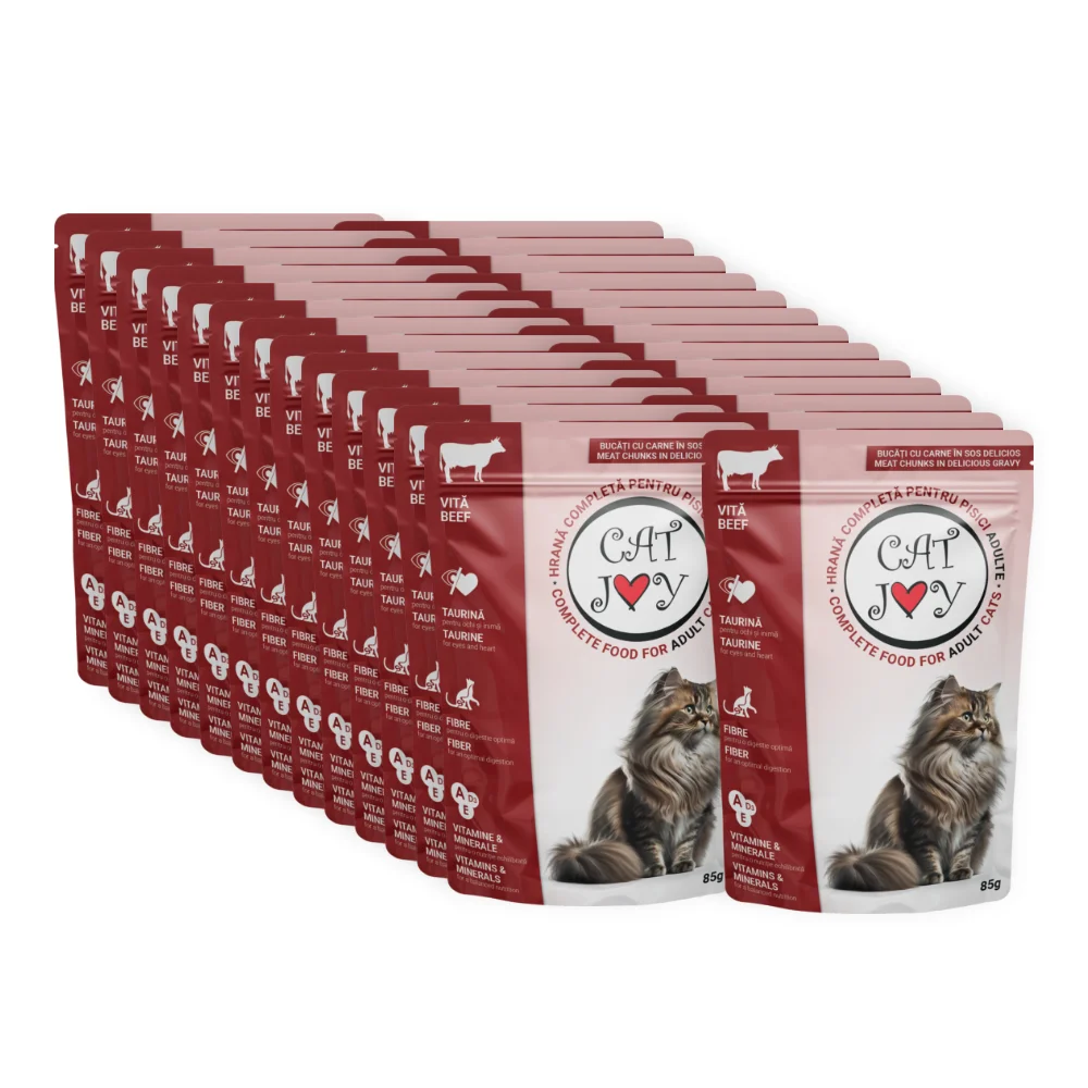 CAT JOY Hrana Umedă pentru Pisici, Plic Vita în Sos, 85g - Hrană Completa și Echilibrată [1]