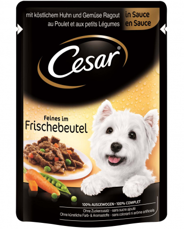 Hrana Caini - Cesar Hrana Umedă pentru Câini, Pui și Legume în Sos, 100g - Plic