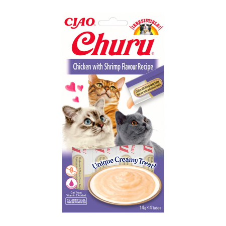 Hrana Pisici - churu-creamy-pui-creveti-recompense-cremoase-pisici-4x14g