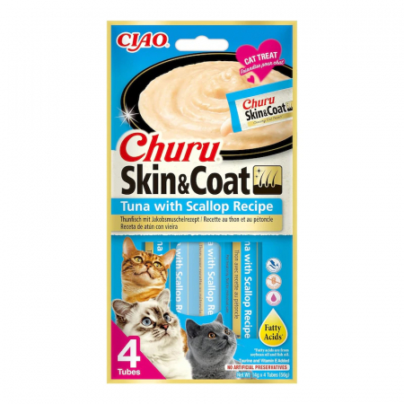 Recompense & Snacks - Churu Creamy Skin & Coat – Recompense cremoase cu Ton și Scoici, 4x14g
