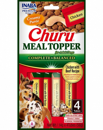 Recompense & Snacks - Churu Meal Topper – Recompense cremoase cu Pui și Vită, 4x14g