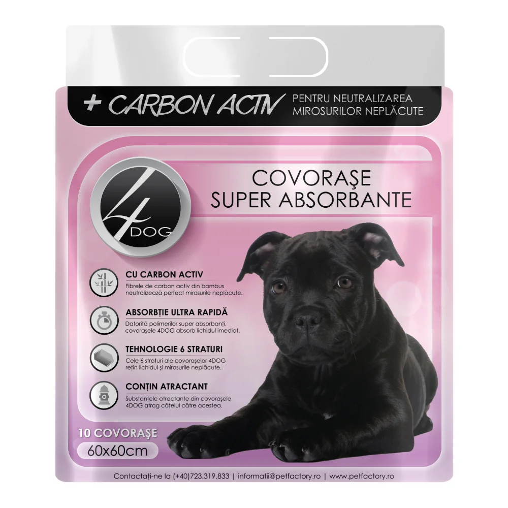 Igiena & Ingrijire - Covorașe Absorbante cu Carbon 4DOG Charcoal, 60x60 cm, 10 Bucăți, Neutralizează Mirosurile