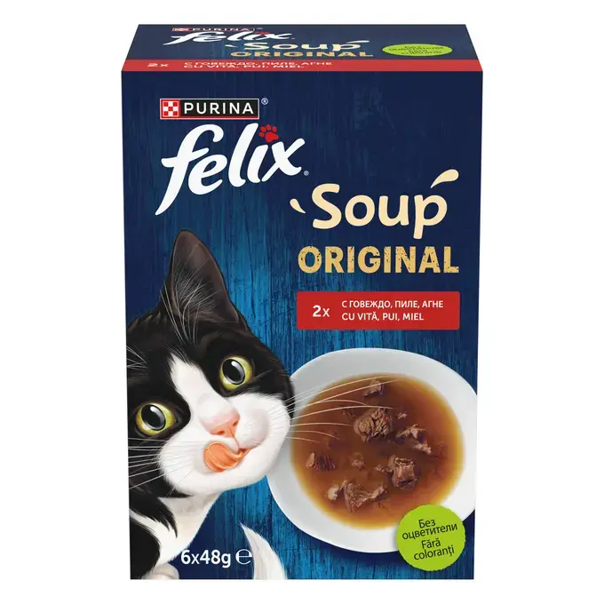 Hrana Pisici - Felix Soup Farm Selection – Hrană umedă pentru pisici cu Vită, Pui și Miel