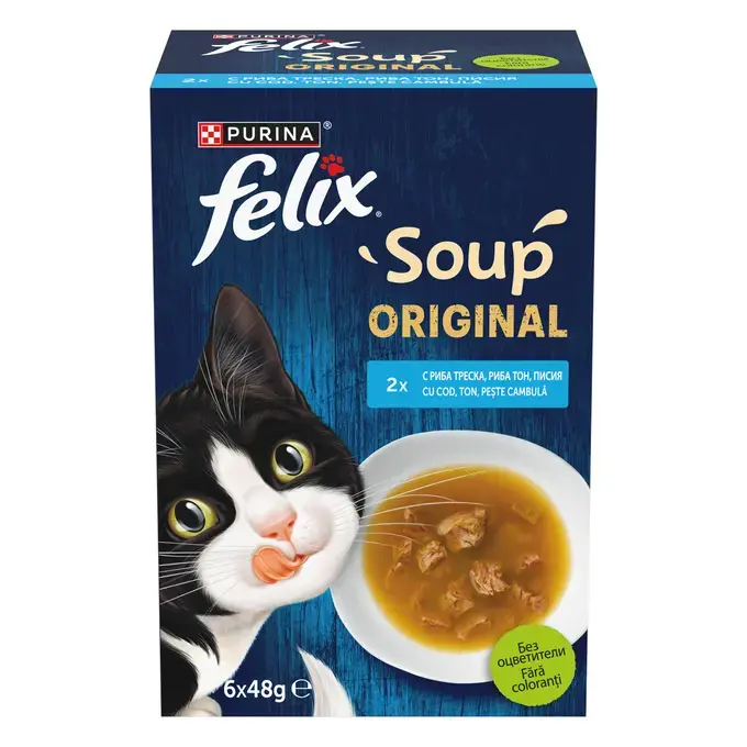 Hrana Pisici - Felix Soup Fish Selection – Hrană umedă pentru pisici cu Cod, Ton și Cambulă