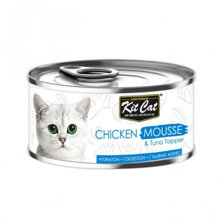 Hrana Pisici - Kit Cat Mousse de Pui cu Topping de Ton – Hrană umedă premium pentru pisici, 80g