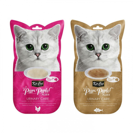 Kit Cat Purr Puree Plus Urinary Care – Recompense cremoase pentru pisici, cu pui și extract de afine, 4 x 15g [2]