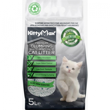 Nisip & Asternut Igienic - Kittymax Așternut Igienic Premium pentru Pisici cu Aloe Vera 5L – Aglomerant, Fără Praf, Absorbție Maximizată