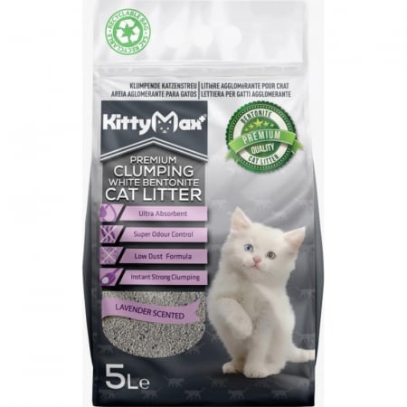Nisip & Asternut Igienic - Kittymax Așternut Igienic Premium pentru Pisici cu Lavandă 5L - Aglomerant, Fără Praf, Absorbție Mare
