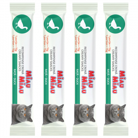 MIAU MIAU Creamy Snacks Pisică Rață, 4x15g – Recompense Delicioase și Sănătoase [1]