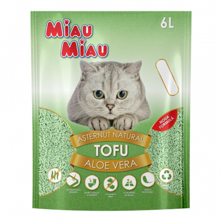 Pisici - Așternut Igienic Pisici MIAU MIAU Tofu Aloe Vera, 6L