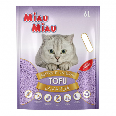Nisip & Asternut Igienic - Așternut Igienic Pisici MIAU MIAU Tofu Lavandă 6L - Natural, Biodegradabil, Fără Praf