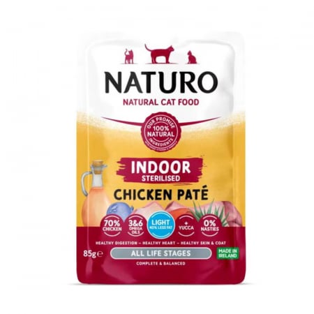 Hrana Pisici - naturo-hrana-umedă-sterilised-pisici-indoor-pui-85g
