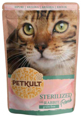 Hrana Pisici - PETKULT, Sterilised cu Iepure, Hrana umeda pentru pisici, Plic, 100g