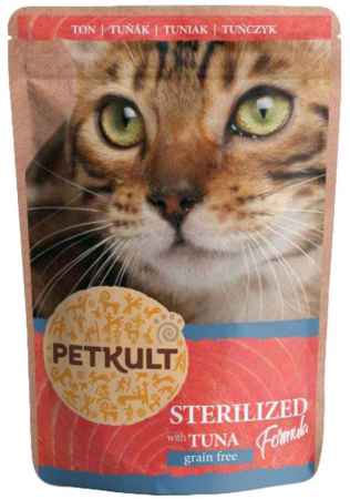 Hrana Pisici - PETKULT, Sterilised cu Ton, Hrana umeda pentru pisici, Plic, 100g