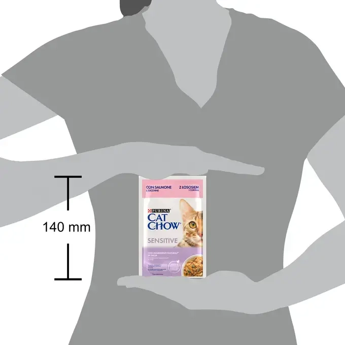 Purina Cat Chow Sensitive cu Somon și Dovlecei, hrană umedă pentru pisici (85g) [2]