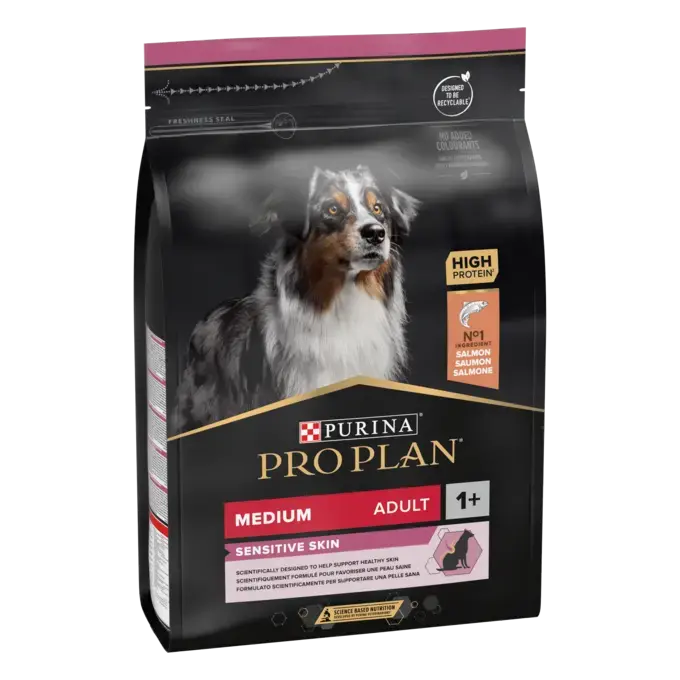 Caini - Purina PRO PLAN Sensitive Skin Medium Adult cu Somon – hrană uscată pentru câini