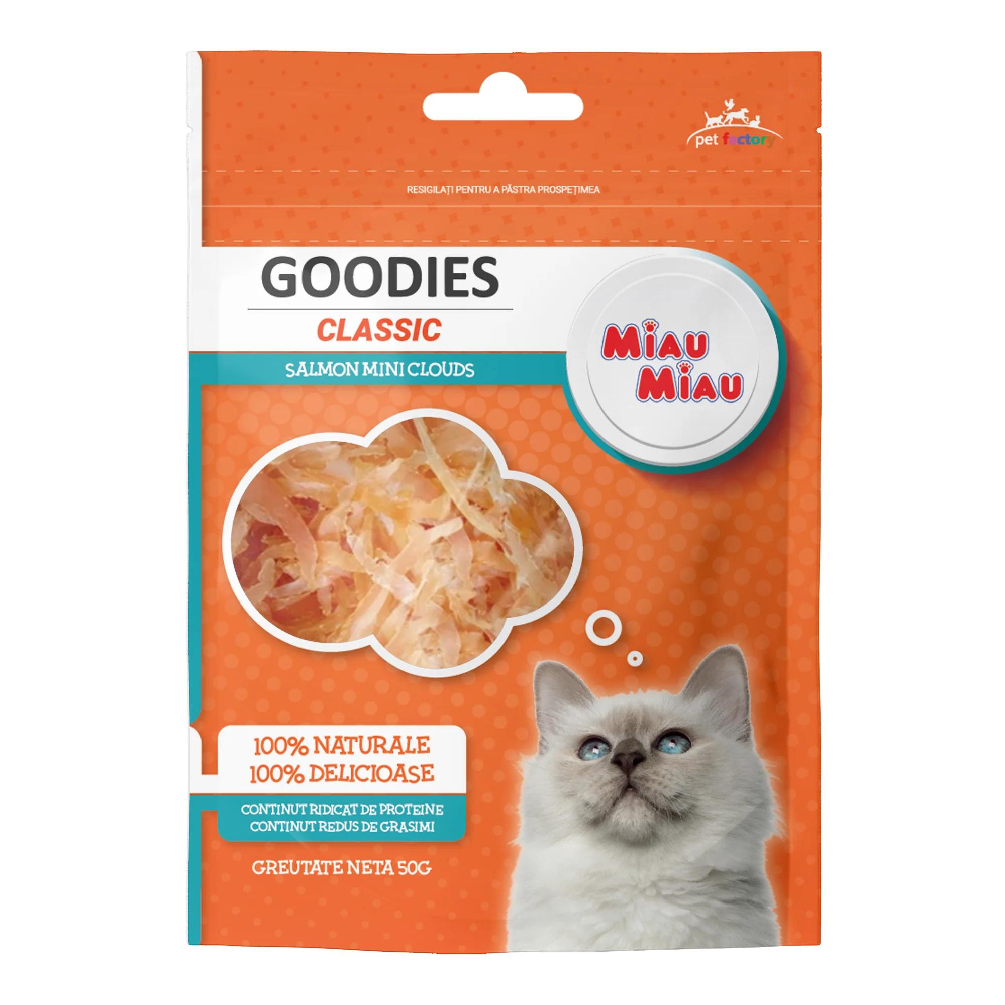 Hrana Pisici - Miau Miau GOODIES Classic Mini Cloud Somon 50g – Gustare naturală pentru pisici