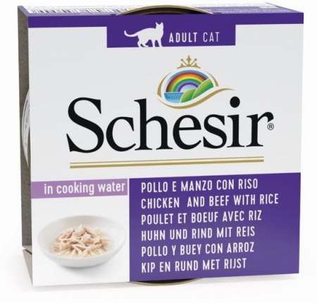 Pisici - schesir-conserva-pui-vita-orez-hrana-umeda-pisici-85g