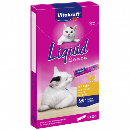 Recompense & Snacks - Vitakraft Liquid Snack pentru pisici, cu Pui și Taurină, 6x15g