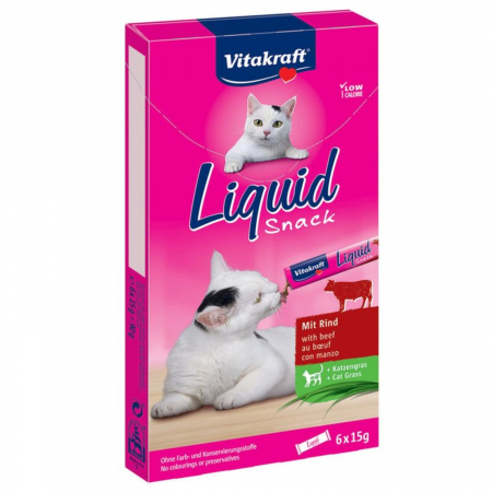 Recompense & Snacks - Vitakraft Liquid Snack cu Vită și Inulină, 6x15g pentru pisici