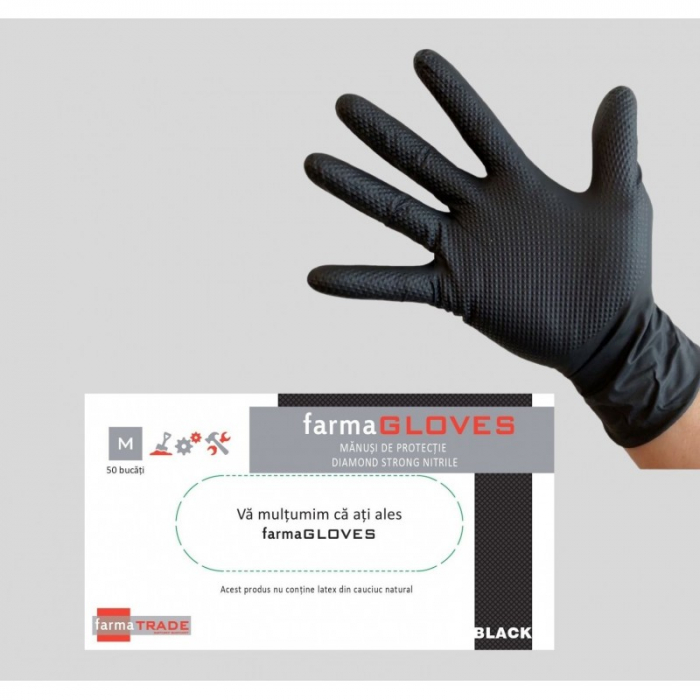 Manusi nitril mecanic Diamond Strong Nitrile de culoare neagra (50buc/cutie) [1]