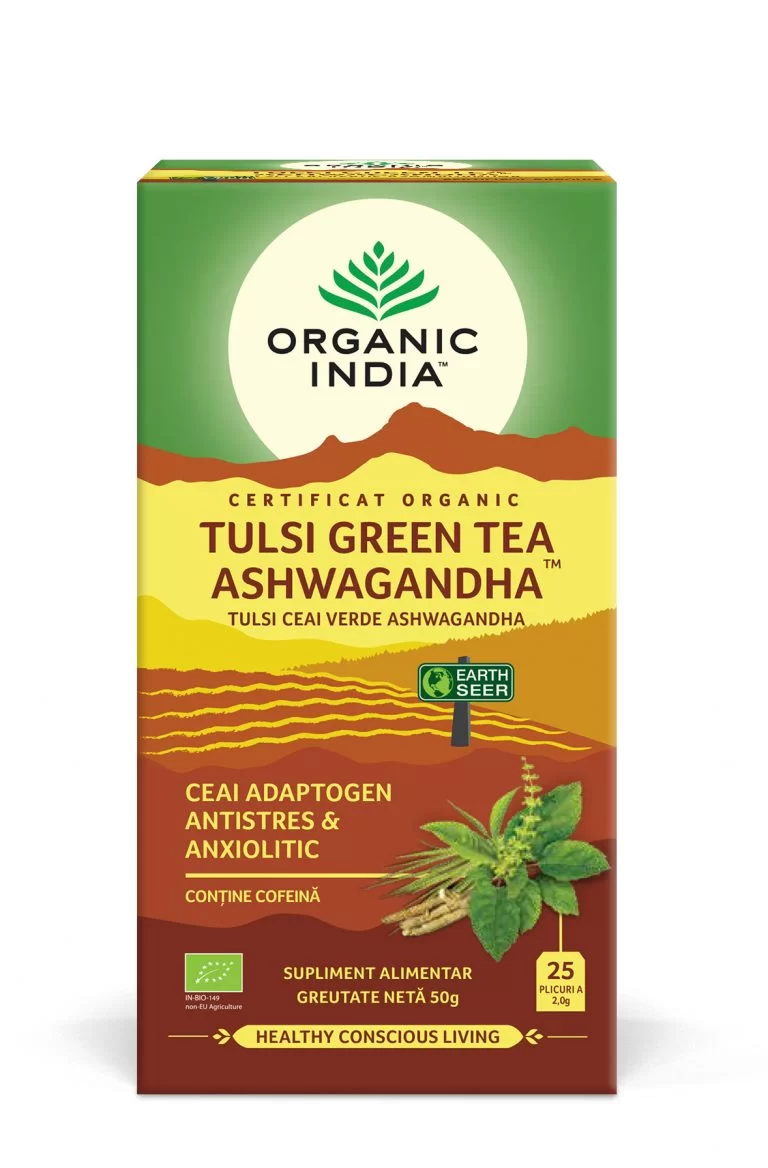 Ceaiuri - Ceai Tulsi (Busuioc Sfant) Ceai Verde Ashwagandha | Ceai Adaptogen Antistres & Anxiolitic