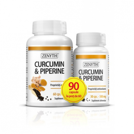 Afectiuni hepatice si biliare - Curcumin & Piperine 60 Capsule+30 Capsule Cadou
