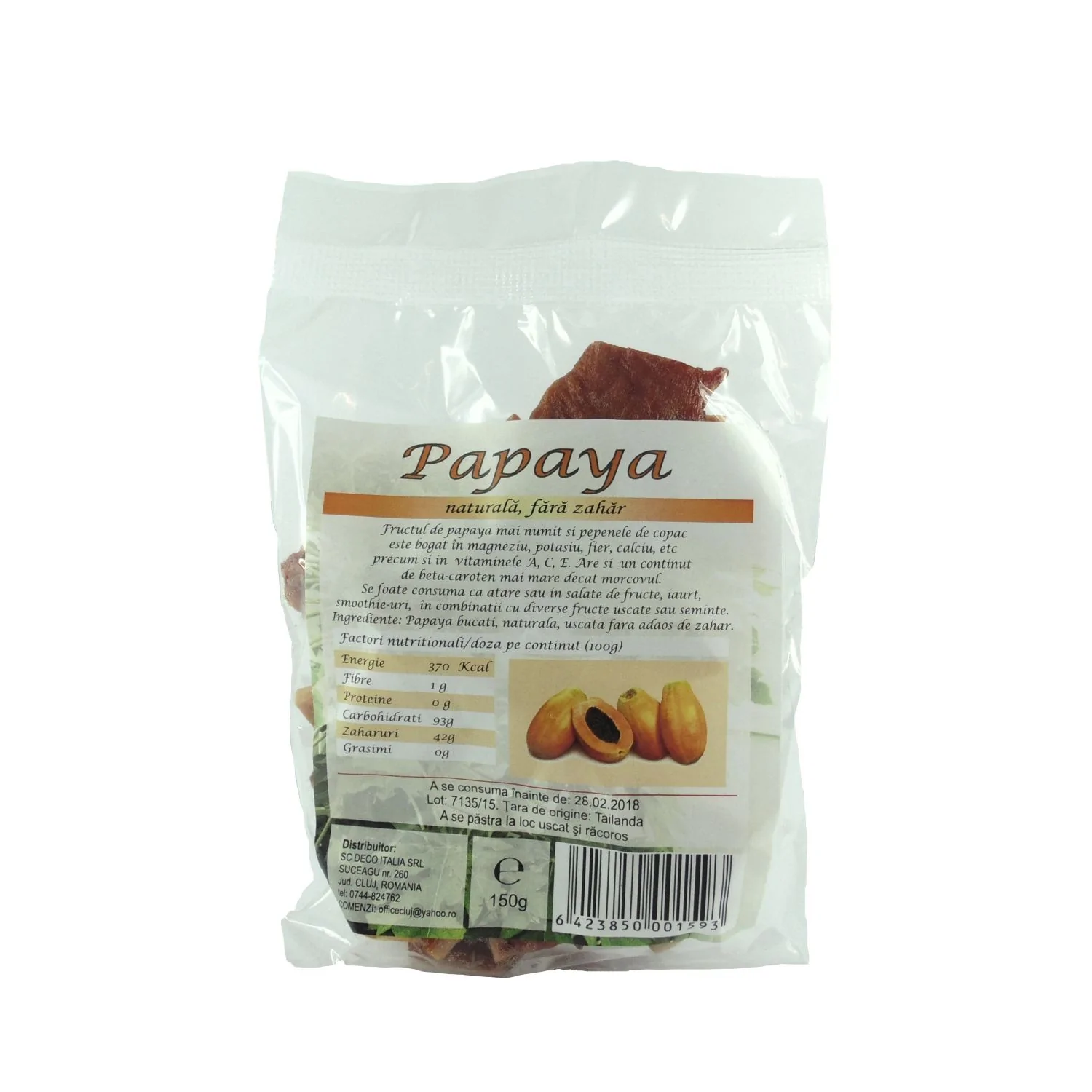 Seminte si fructe uscate - Papaya bucăți 150 g