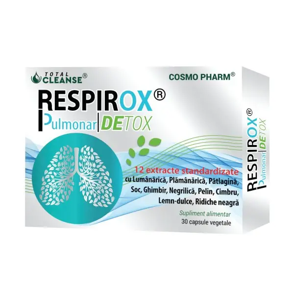 Ameliorare simptome - Respirox Pulmonar Detox Total Cleanse, 30 capsule