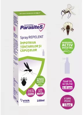 Protectie insecte si paraziti - Spray repelent împotriva țânțarilor și a căpușelor, Santaderm, + 3 luni, 100ml