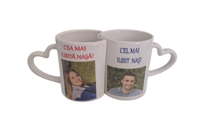 Set Cuplu - Căni Albe Personalizate cu Toartă În formă de Inimă [2]
