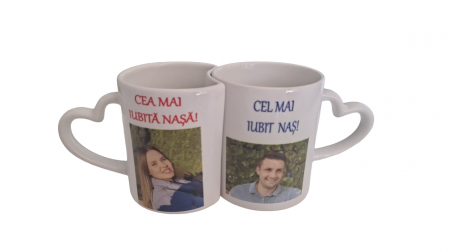 Set Cuplu - Căni Albe Personalizate cu Toartă În formă de Inimă [1]