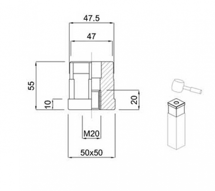 Dop patrat cu filet 50x50 M20 [4]