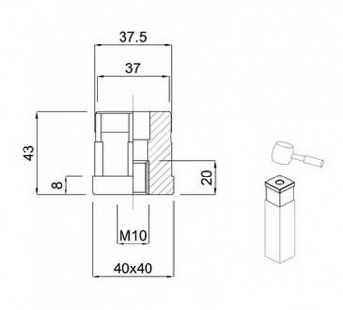 Dop patrat cu filet 40x40 M10 [4]
