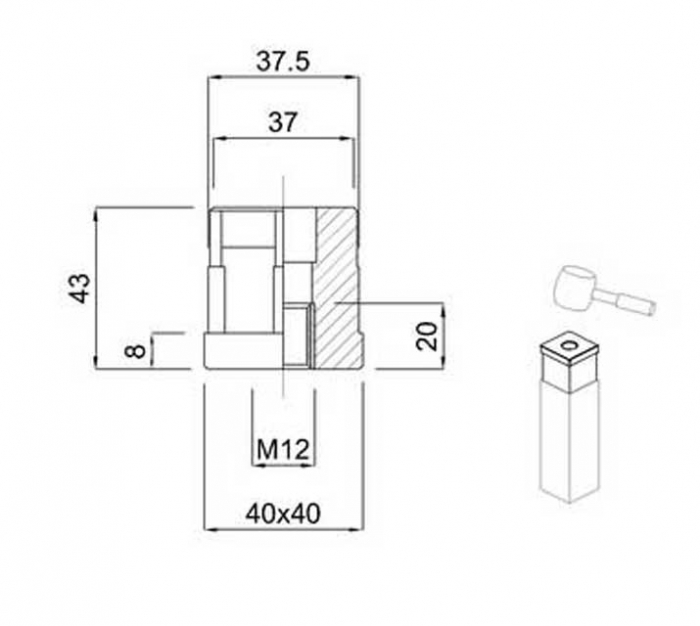 Dop patrat cu filet 40x40 M12 [4]