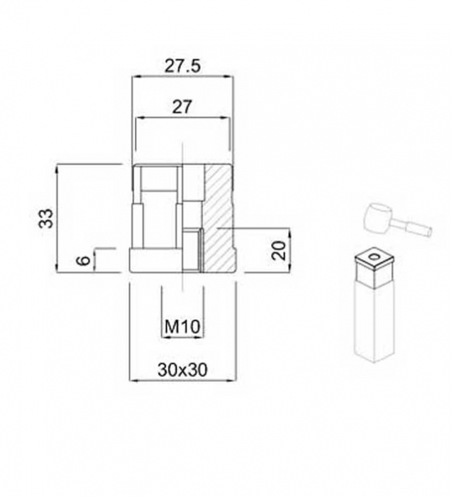 Dop patrat cu filet 30x30 M10 [4]