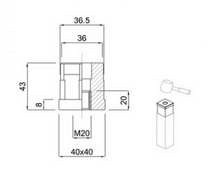 Dop patrat cu filet 40x40 M20 [4]