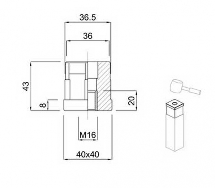 Dop patrat cu filet 40x40 M16 [4]