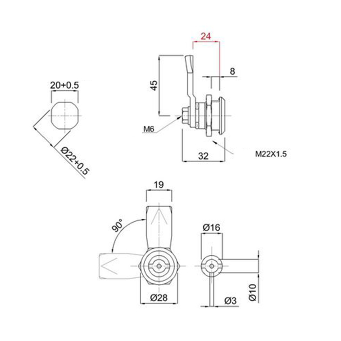 INCUIETOARE INOX 1/4 GIRO D28 H24 - COD 70073/B [2]