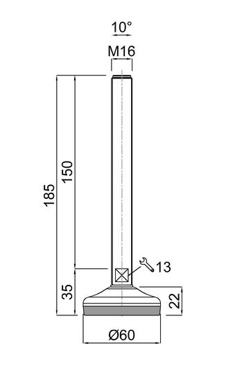 PICIOR REGLABIL INOX CU TALPA DIN CAUCIUC VULCANIZATA 24820, D60, filet M16X150 [2]