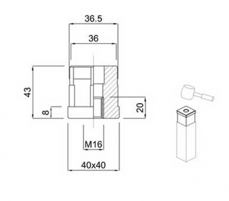 Dop patrat cu filet 40x40 M16 [3]