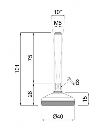 PICIOR REGLABIL INOX CU TALPA DIN CAUCIUC VULCANIZATA 24404, D40, filet M8X75 [1]