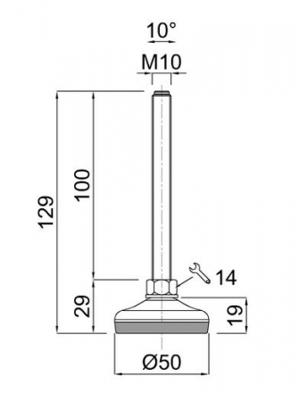 PICIOR REGLABIL INOX CU TALPA DIN CAUCIUC VULCANIZATA 24504, D50, filet M10X100 [1]