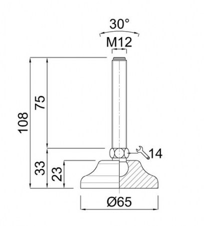 PICIOR REGLABIL 10050/12, D65, filet INOX - M12X75 [1]