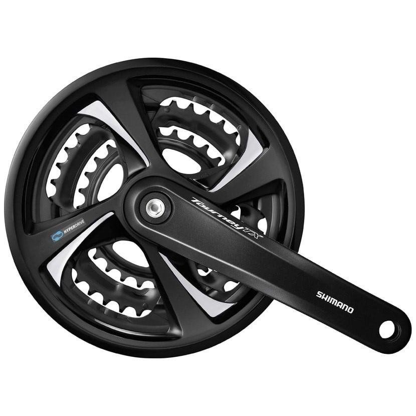 Angrenaj pedalier Shimano Tourney FC-TX801, 42X32X22T, brat 170mm, pentru 7 8 viteze pe spate, cu cg, compatibil chaincase, include suruburi, culoare negru