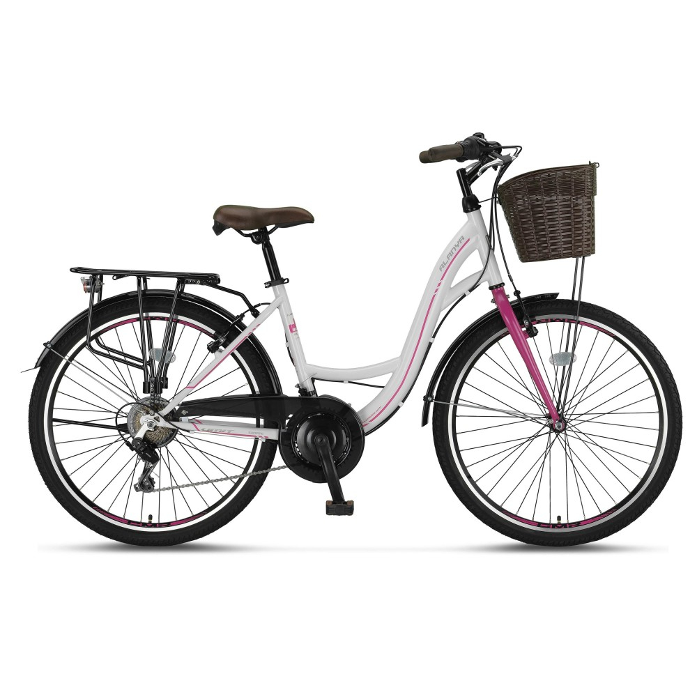 Bicicleta City Umit Alanya, roata 26", 21 viteze, culoare alb/roz, cadru din otel [1]