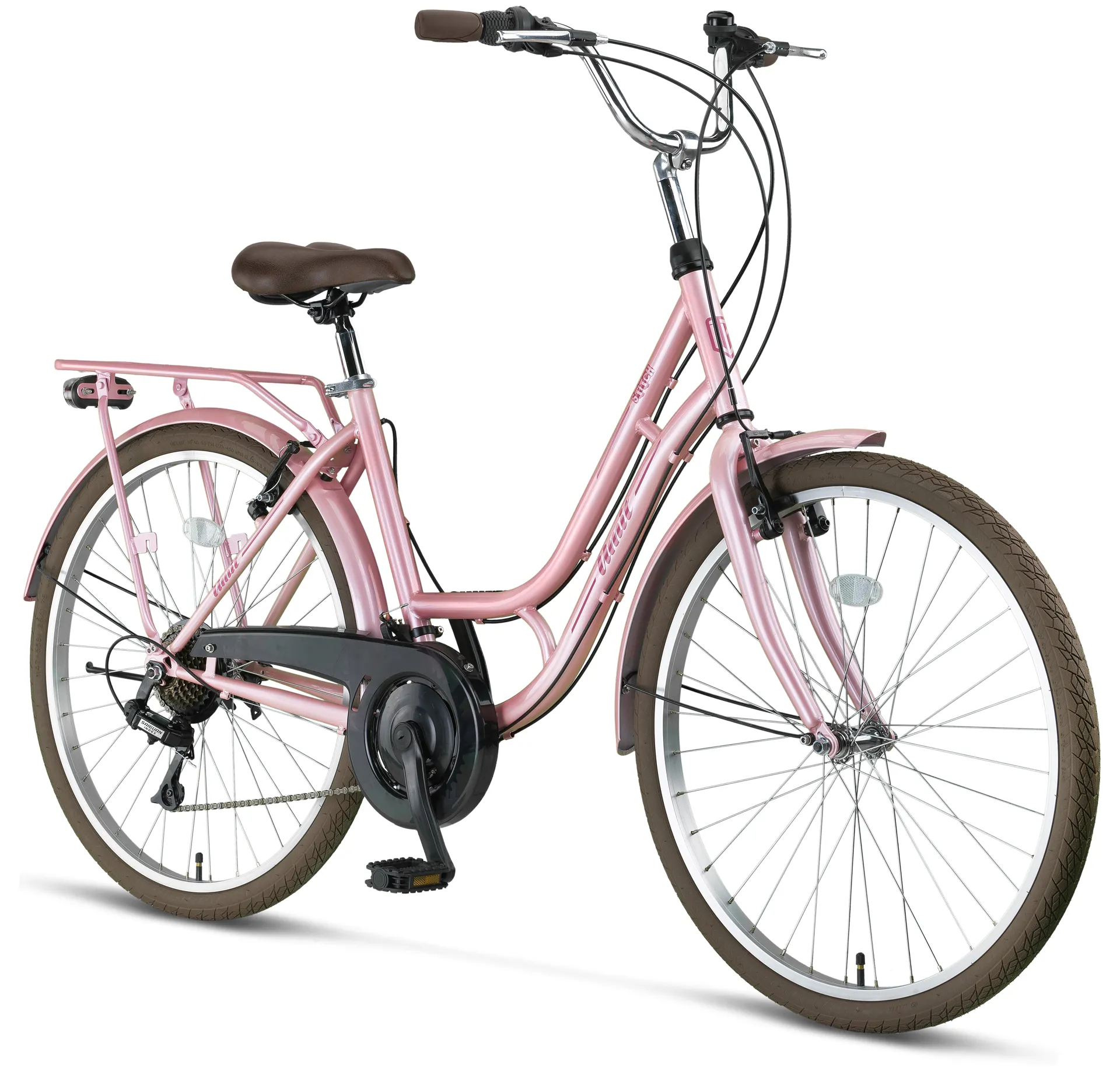 Bicicleta City Umit Stitch Lady, culoare roz, roata 24", cadru otel, frana V-Brake [2]