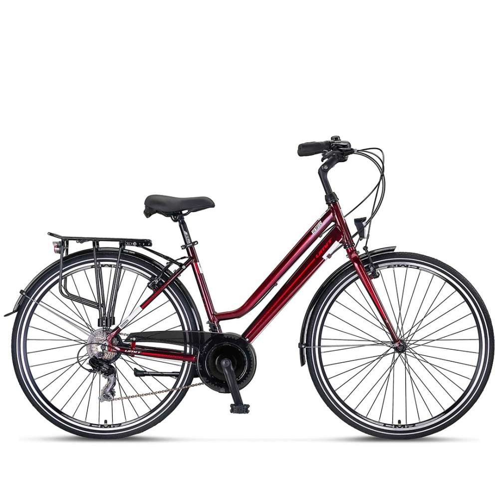 Bicicleta City Umit Ventura, L-430-AT, culoare visiniu alb, roata 28  , cadru 430mm aluminiu, frana V-Brake